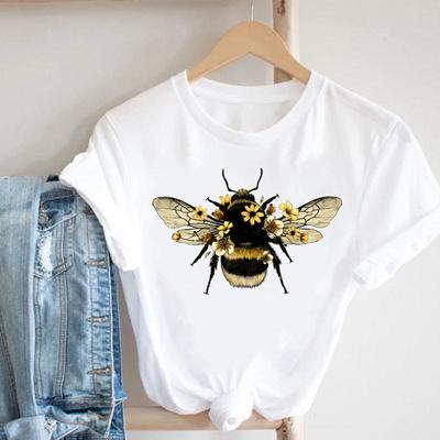 Tee Top Summer Bee Flower New Cute Spring Fashion Women Print Tshirt Lady Female Clothing Casual Short Sleeve Graphic T-shirt