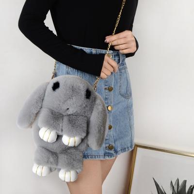 Bolsa mensageiro dos desenhos animados coelho shapr peludo macio toque de pelúcia corrente alça de ombro grande capacidade fechamento com zíper bolsa senhora shoudler bolsa crossbody