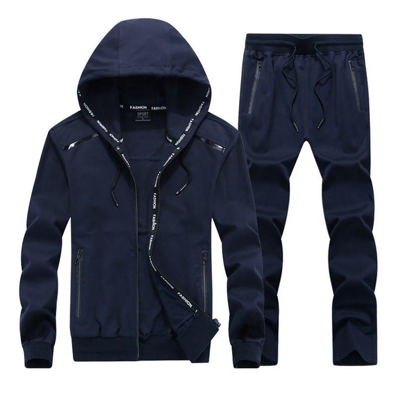 Conjunto masculino primavera outono roupas esportivas masculinas plus size jaqueta com capuz calças masculinas agasalho