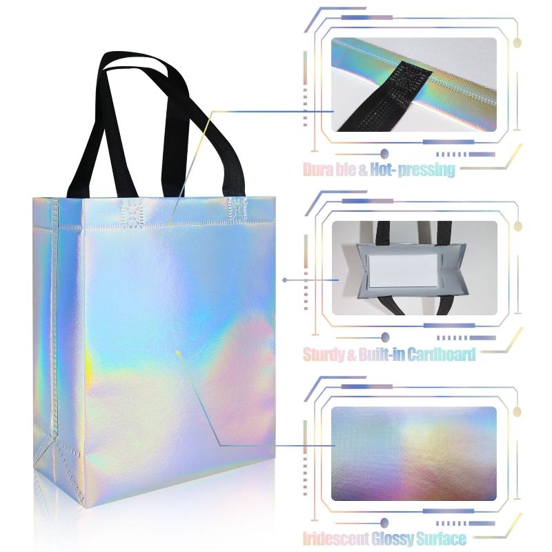5/10Pcs Glossy Rainbow Gift Bag 4.7In*11In*13In Reusable With Handles & Base For Birthday Wedding Christmas Party