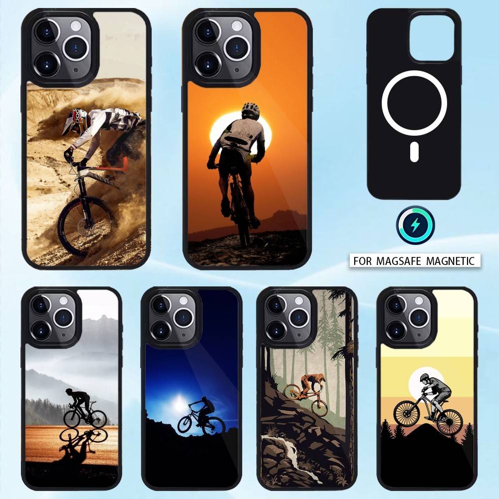 MTB Mountainbike Handyhülle Für iPhone 16,15,14,13,12,Pro,Max Für Magsafe Magnetisches Kabelloses Laden