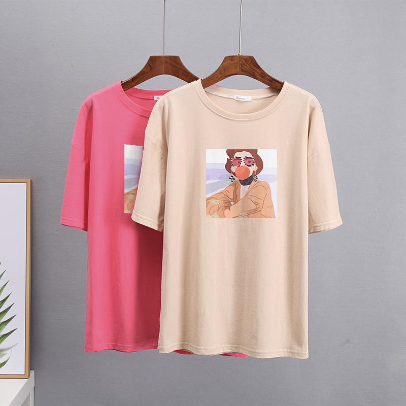 Hirsionsan Kawaii Graphic Printed T Shirts Women Summer Plus Size Harajuku Cotton Tees Oversized Casual Short Sleeves Female Top