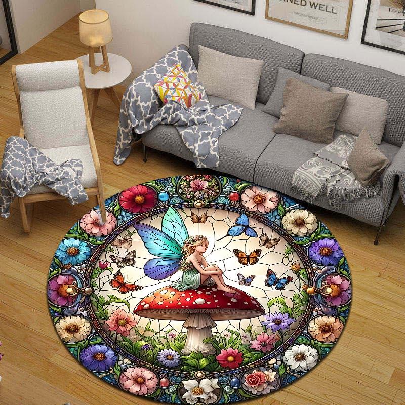 Elegant Round Mandala Multicolor Rug Mat, Non-Slip Floor Mat for Bathroom