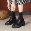 10Lm schwarze britische kleine Lederschuhe Damen neue Frühling und Herbst Schnürschuhe runde Kappe dicke Sohle kleine Größe dicker Absatz Innenhöhe erhöht