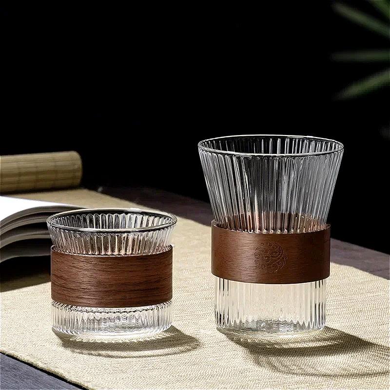 Glass Coffee Mug Japanese Style  Walnut Cup SleeveTransparent Kawaii Cup Coffeeware Beautiful Tea Mugs Beer Mug Cute Mug