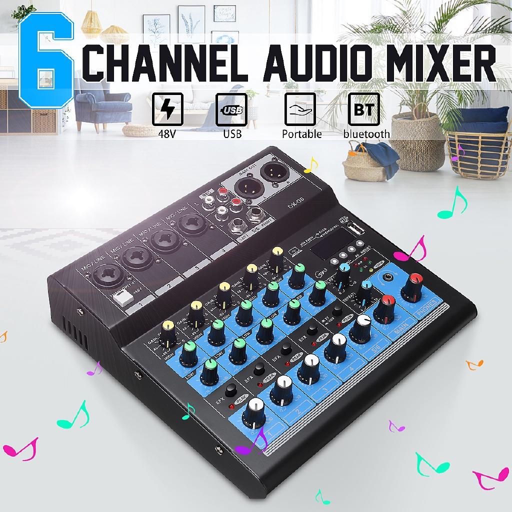 48V Portable Bluetooth 6-Channels Mixing Console Audio Mixer w/USB DJ Sound Mixing Console MP3 Jack Amplifier Karaoke