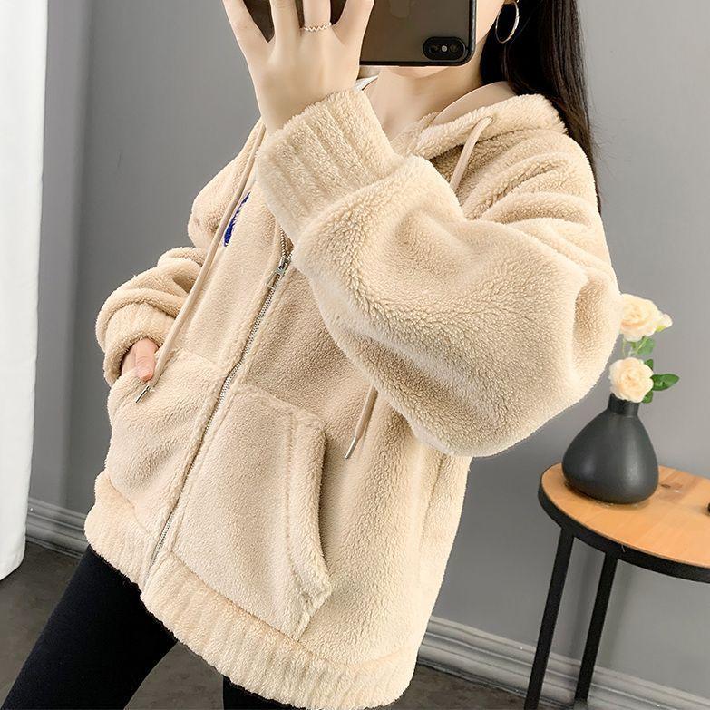 Mäntel für Damen Winter Baumwolljacke Kapuze Einfarbig Verdickt Fell Samt Locker Lässiger Mantel Oberteil