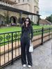 Autumn/Winter Korean Style Slim Wide-Leg Pants & Sports Top Set for Women - Waist-Cinching Fashionable Two-Piece