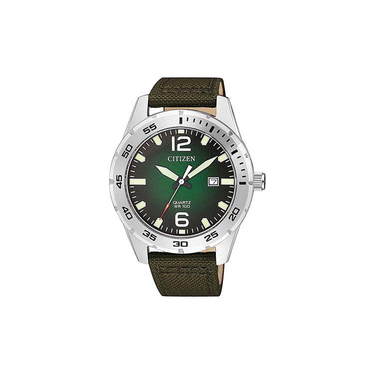 Citizen Quartz Movement Nylon Strap Sports Casual Watch Green Dial Men watches BI1041-06X Dark Brown Strap