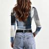 Women's Slim Fit Long Sleeve T-Shirt Vintage Print Round Neck Casual Top for Everyday Wear