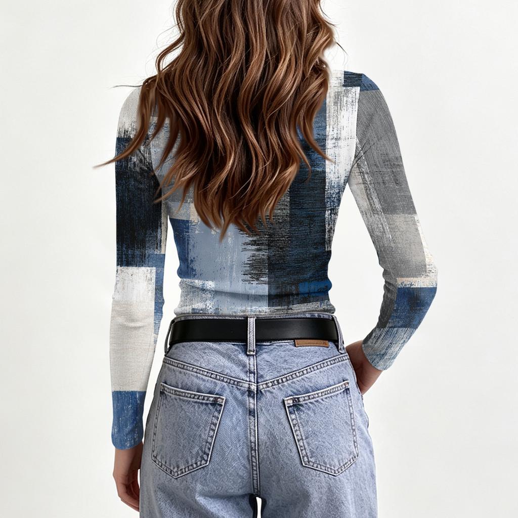 Women's Slim Fit Long Sleeve T-Shirt Vintage Print Round Neck Casual Top for Everyday Wear
