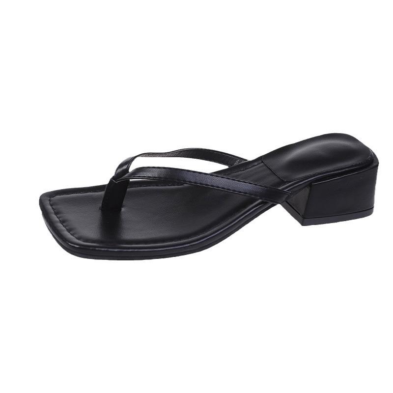 Flip-Flops mit dickem Absatz für Damen, neu für den Sommer, neue Mode, eckige Zehenpartie, mittlerer Absatz, modische Outdoor-Sandalen für den Strand