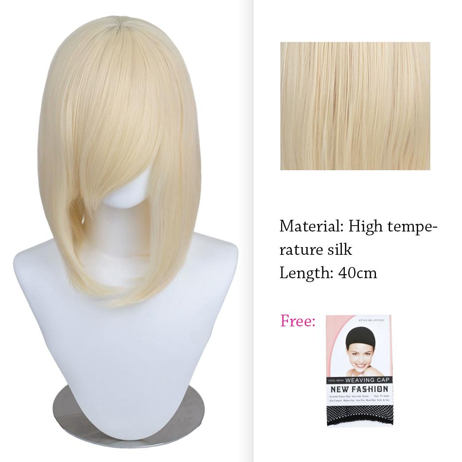 40cm Anime Synthetic White Purple Cosplay Wigs Short Green Hair Straight Silver Wig Pink Hairpiece Short Wig with Bangs
