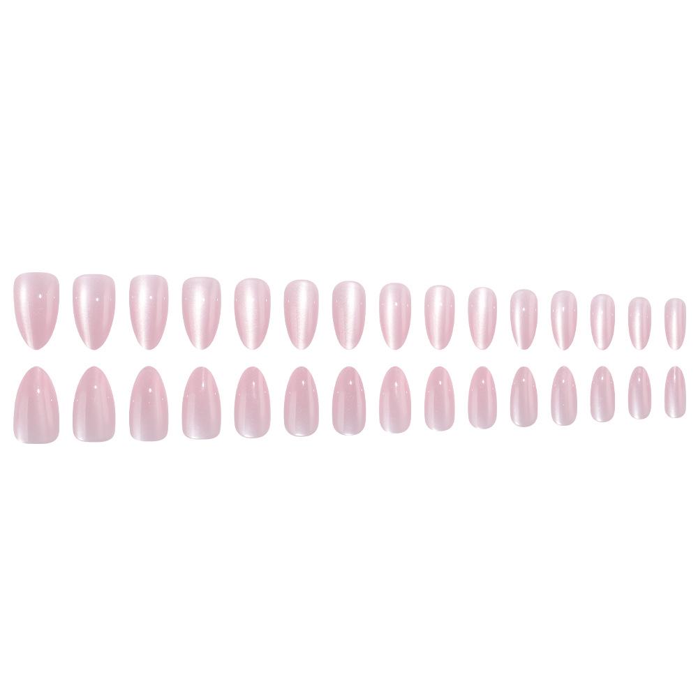 30-Piece Nude Pink Almond Cat Eye Press-On Nails – Sheer, Gentle, Simple Whitening, Daily Wear