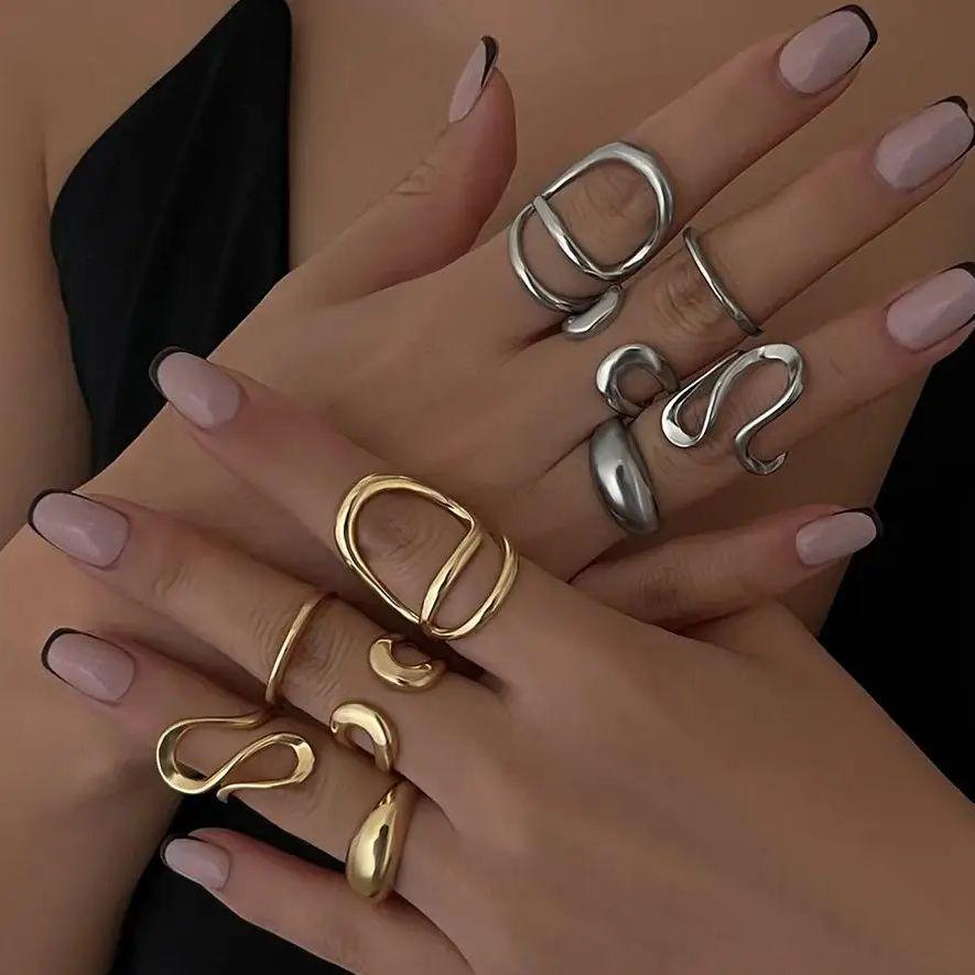 DIEZI New Sweet Cool Geometric Metal Finger Rings For Women Girls Men Gift Punk Gold Silver Color Knuckle Joint Ring Jewelry