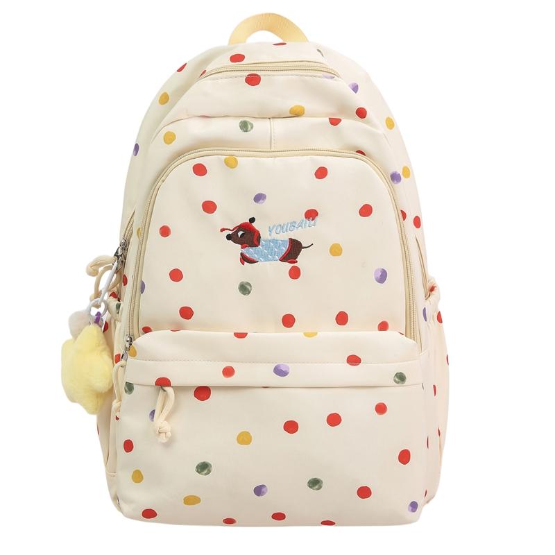 Puppy Dot Print Backpack Junior High School Student Lightweight Schoolbag Girls Large Capacity Backpack
