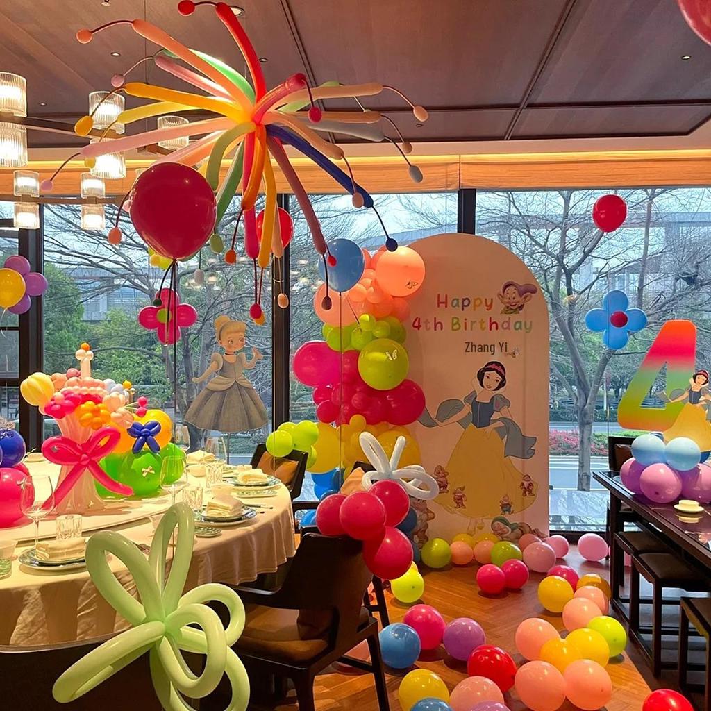 Colorful Dopamine Birthday Balloons and Backdrop for Kids' Party