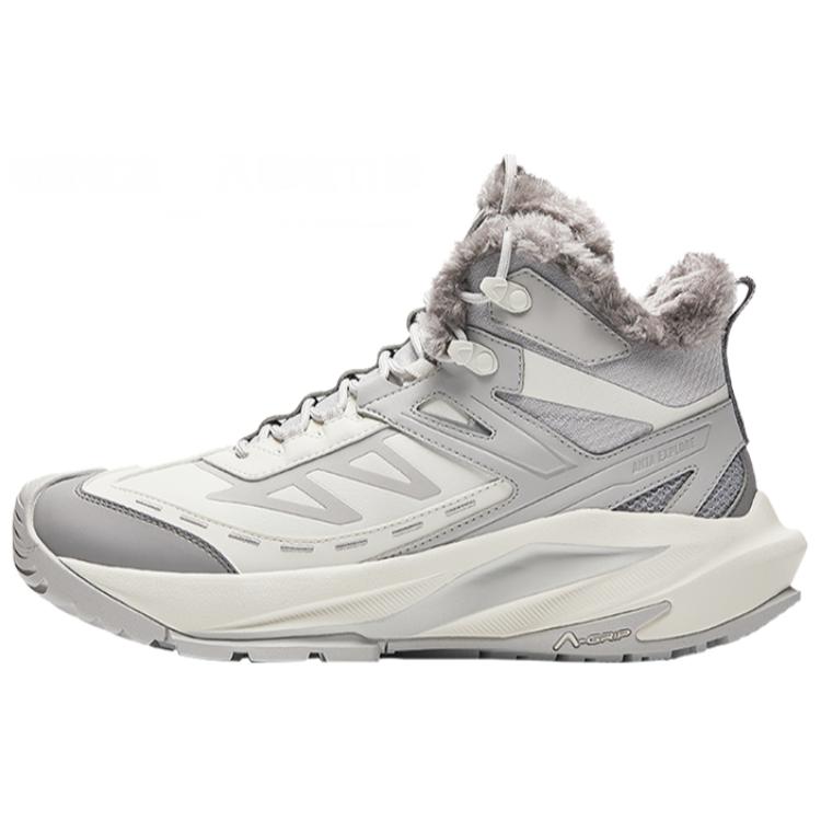 ANTA Hiking Series White Grey Fur Lined Mens Winter Boots 912448909-1 41