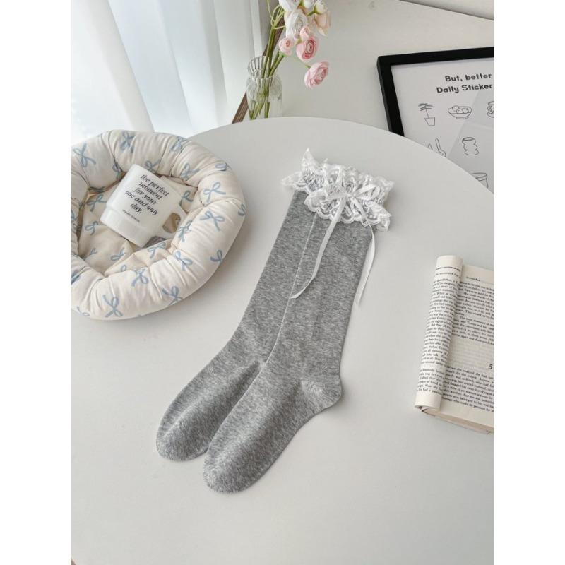 Lolita Princess Stockings, Lace Trim Stockings, Calf Stockings, Cute Girls, Summer Bow Stockings, Long Stockings, Pile Stockings