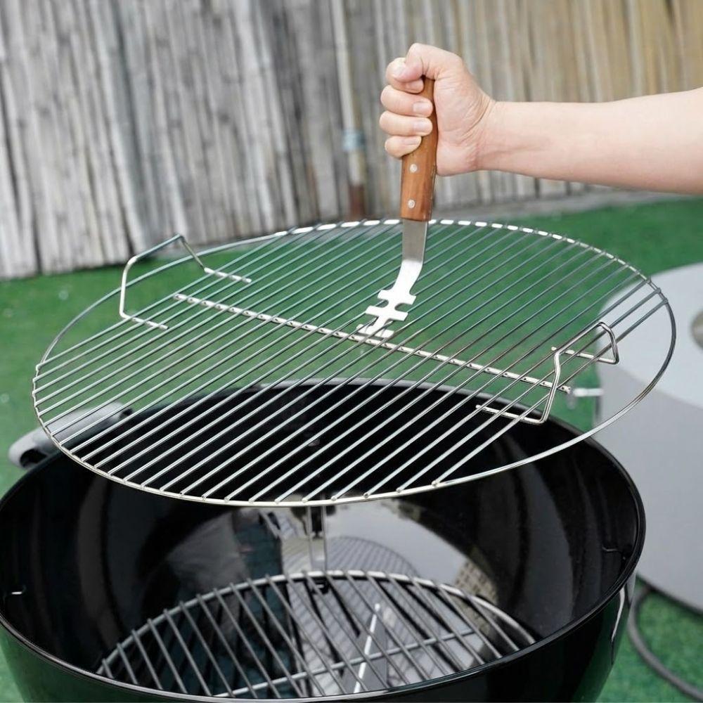 Heat-Resistant Grill Grate Lifter Stainless Steel Long Handle Grill Mesh Puller Comfortable Grip Anti-Scald Oven Mesh Puller