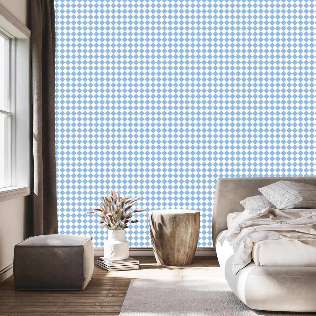 Geometric rhombus wallpaper in azure and white for the living room and bedroom 50x1000