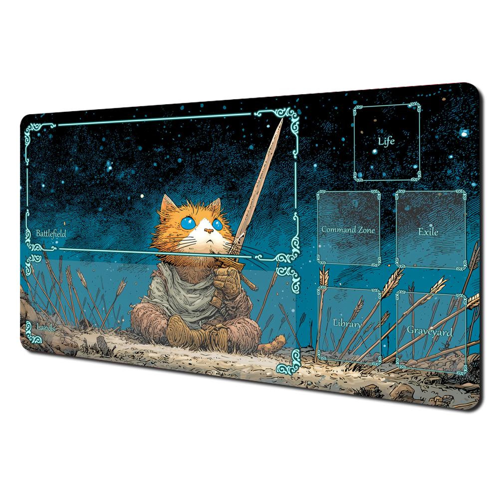 Digital Art Warrior Cat Mtg Playmat Magic Card Mat With Stitched Edge Nonslip Durable Tabletop Playmat Board Game Mat For Tcg