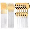 24Pcs Gold Tableware Set Stainless Steel Flatware Dinnerware Spoon Knife Fork Dinner Cutlery Set Western Kitchen Silverware