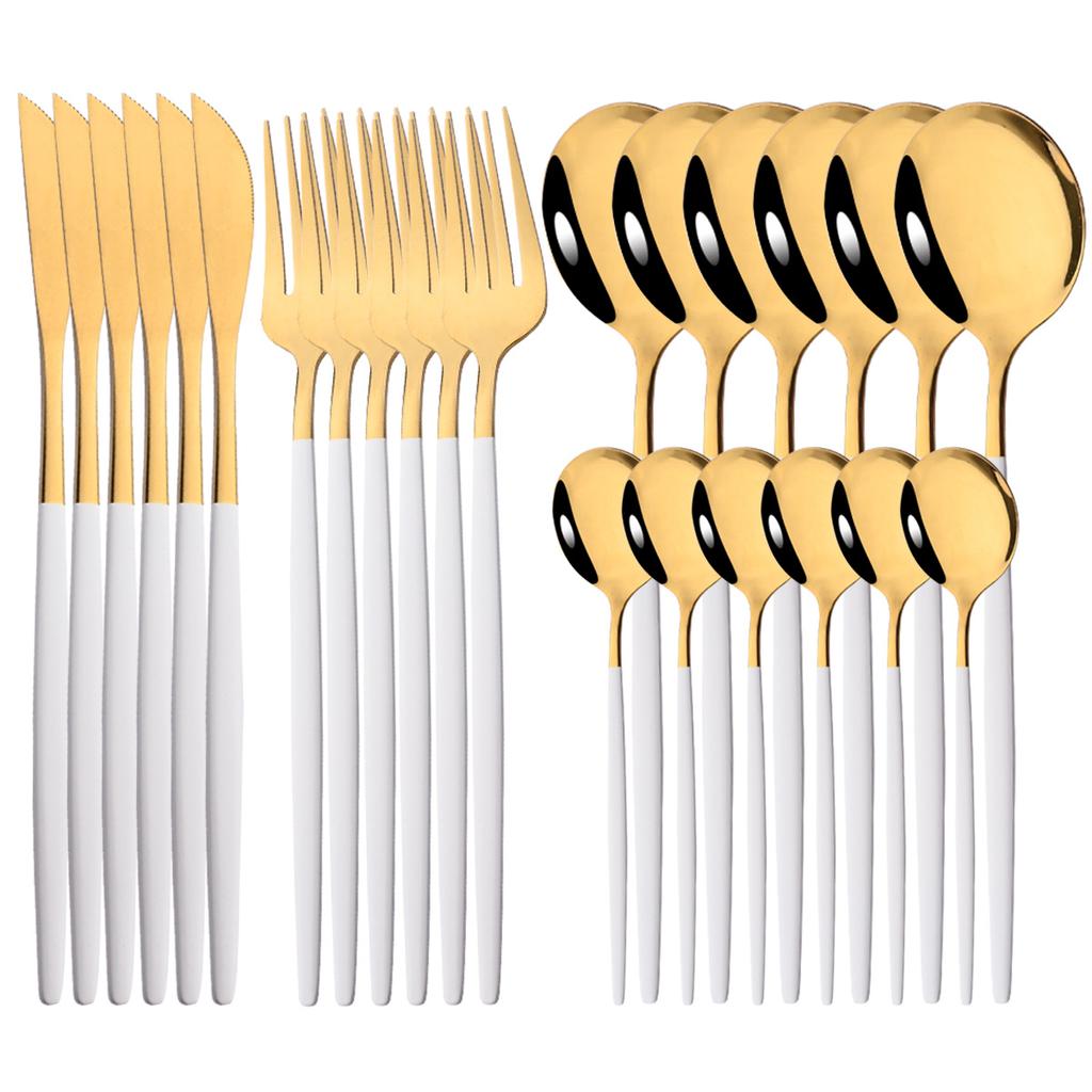 24Pcs Gold Tableware Set Stainless Steel Flatware Dinnerware Spoon Knife Fork Dinner Cutlery Set Western Kitchen Silverware