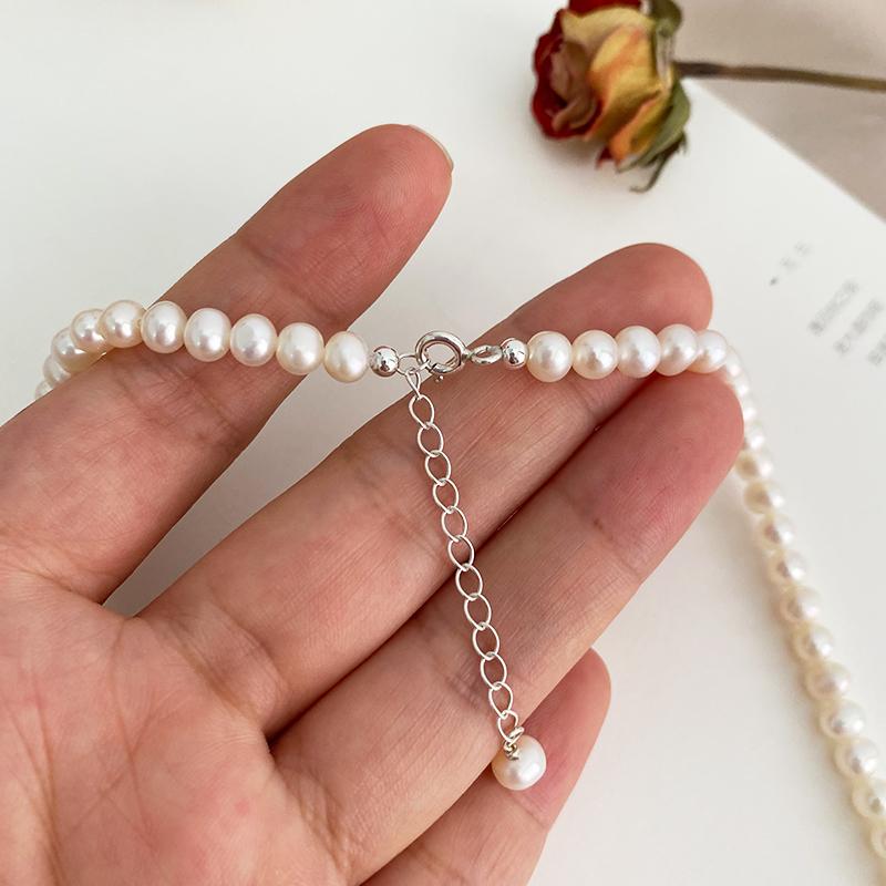 Fashion Jewelry Natural Freshwater Pearl Necklace 925 Sterling Silver Chain for Women Girls