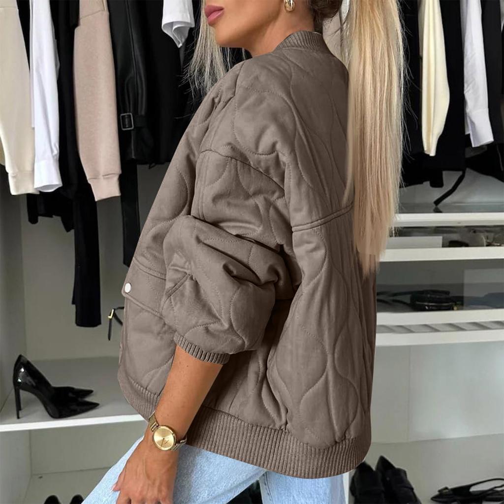 Women's Fashion Casual Fall And Winter Solid Color Short Zipper Jacket Cotton Coat