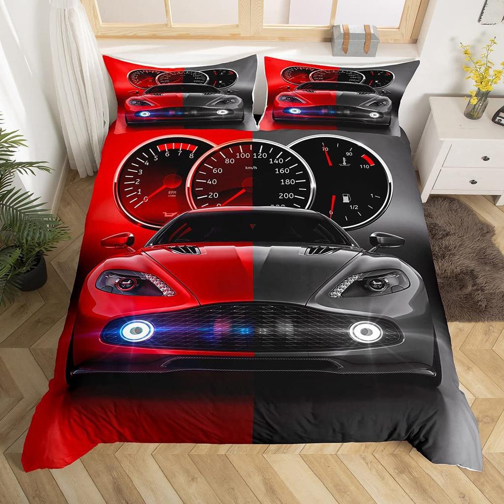 Home Textile Three-Piece Cool Sports Car 3D Digital Printing Quilt Cover Pillowcase Bedding