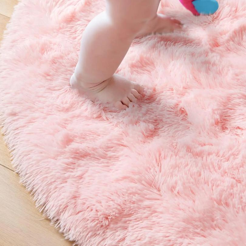 Pink Round Carpet Fluffy Soft Area Floor Mat Children Girls Room Princess Castle Plush Carpet Living Room Home Decor