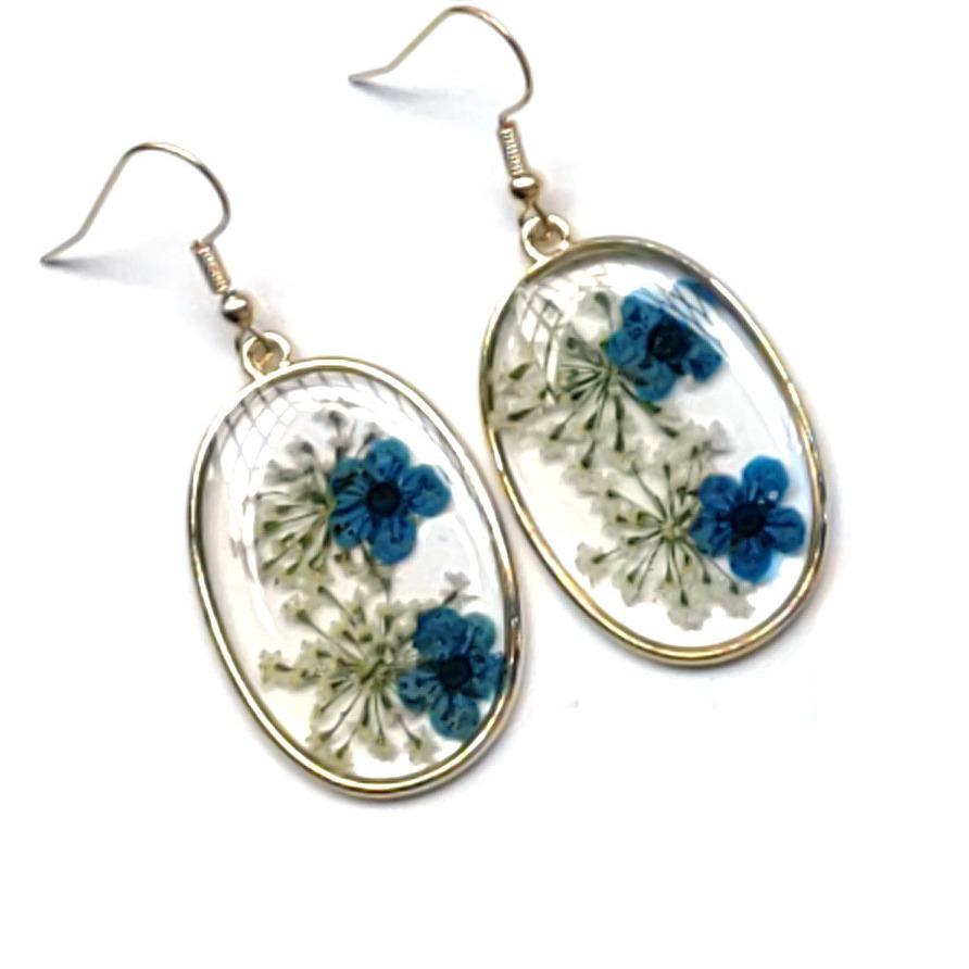 Eternal Flower Resin Dangle Earrings with Real Dried Flowers and Butterfly Star Design for Women