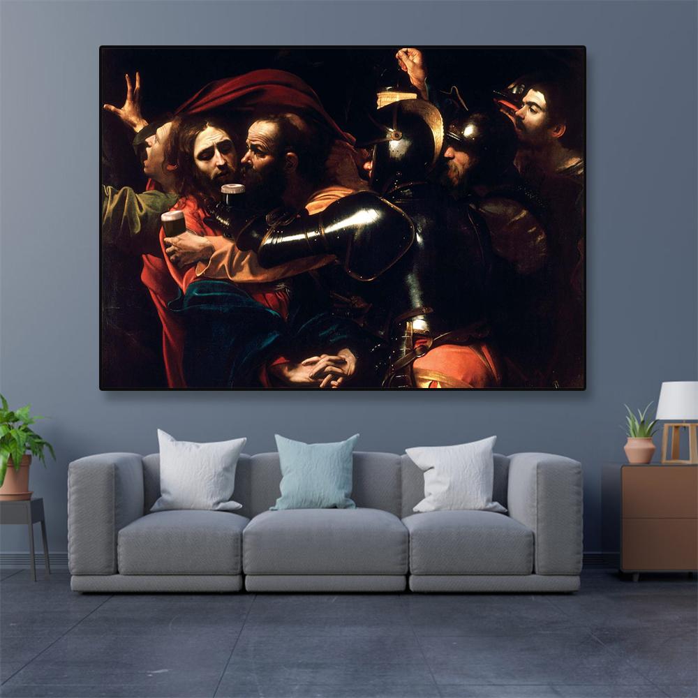 Vintage Oil Painting Funny Drinking Art Poster The Taking of Christ Prints Home Room Wall Art Canvas Painting Kitchen Decoration
