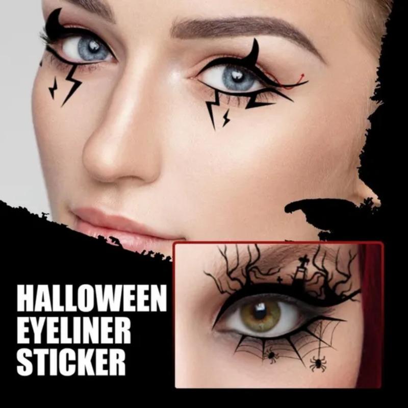 4/8pair Eye Tattoo Stickers Halloween Eyeliner Face Laces Makeup Sticker Spider Cobweb Bat Festival Makeup Pattern Decorations