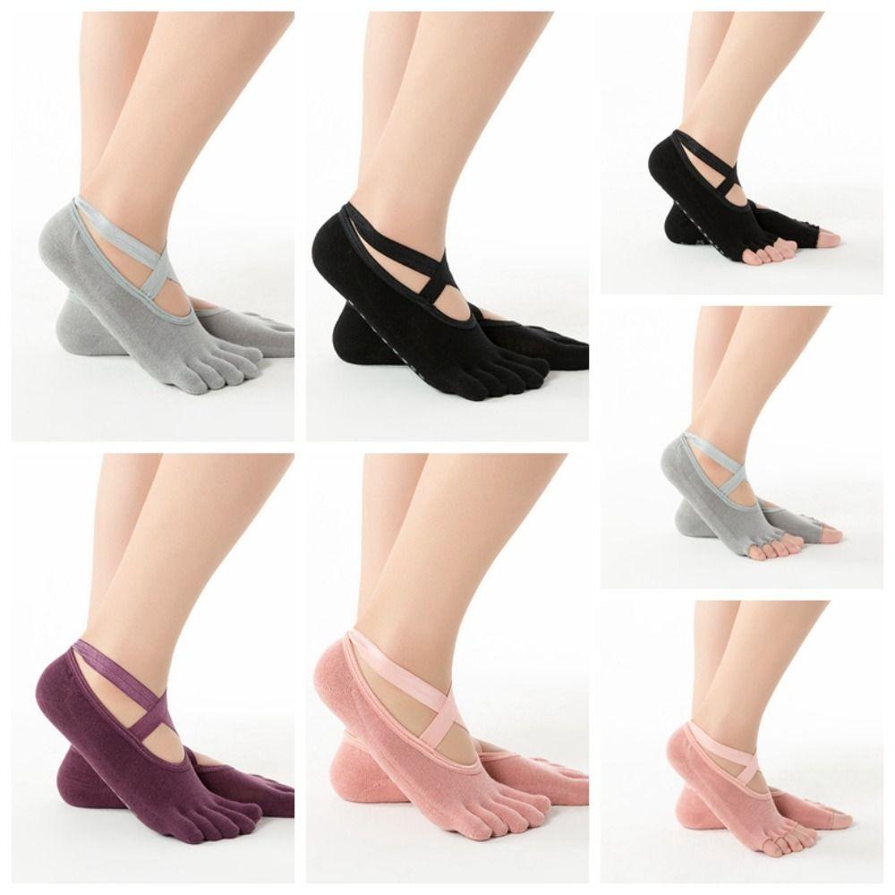 

1 Pair Anti Slip Five Finger Socks Yoga Cross Strap Anti-Slip Yoga Socks Ballet pink-Full Five Finger