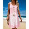 Vestidos de Verão Femininos com Gola O Sem Mangas Estampados para Férias Vestido Boho Vestido Casual para Festa de Férias com Bolsos Roupão Feminino