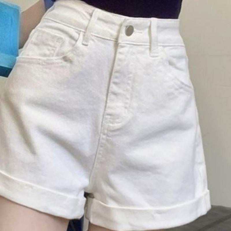 Women's White Revers Denim Shorts 2025 New Trend High Waisted Versatile Ladies Trousers Korean Style Summer Wide Leg Short Pants