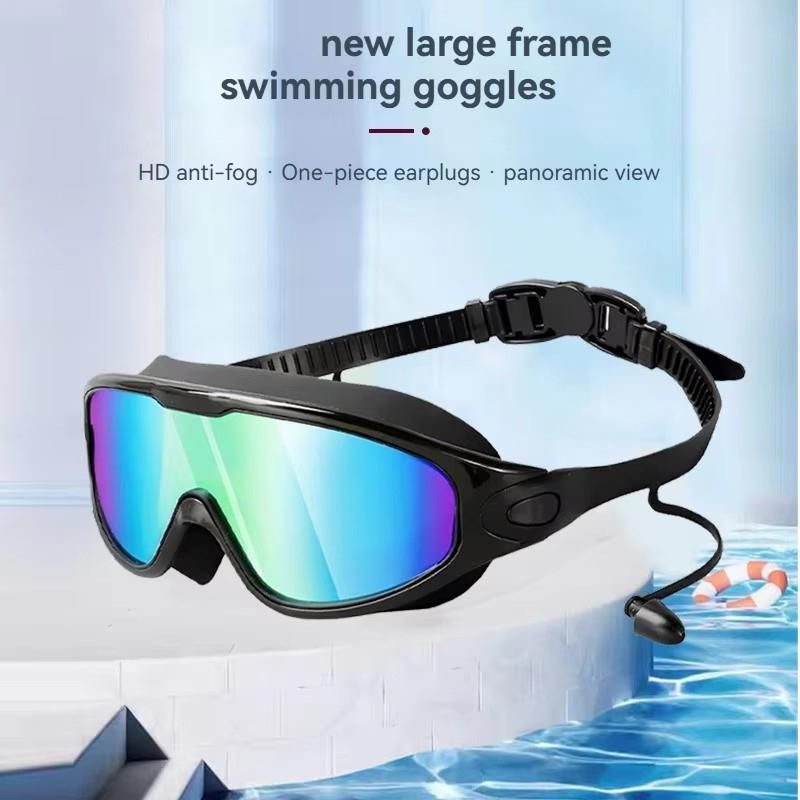 2 Pack Anti-Fog Anti-UV Swimming Goggles HD Diving Goggles with Earplugs Anti Choking Women Men Large Frame Silicone Swim Ggles