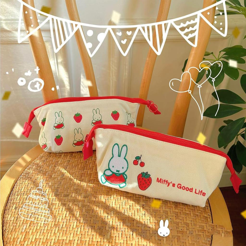 Miffy Strawberry Pencil Large Capacity Stationery Pencil Pencil Multifunctional Cosmetic Simple Canvas Zippered Pencil Easy To For High Elementary and