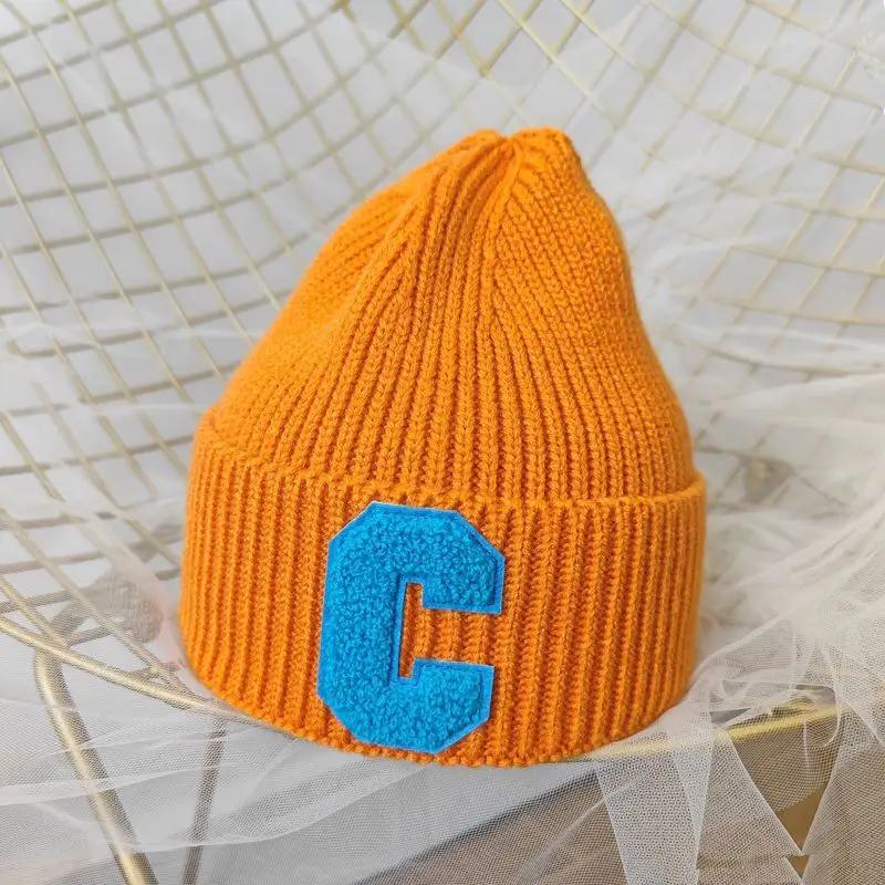 Simple Winter Woolen Big C Letter Hat Women Men Unisex Beanie Cap Outdoor Thick Warm Hip Hop Sport Ski Knitted Hats Console