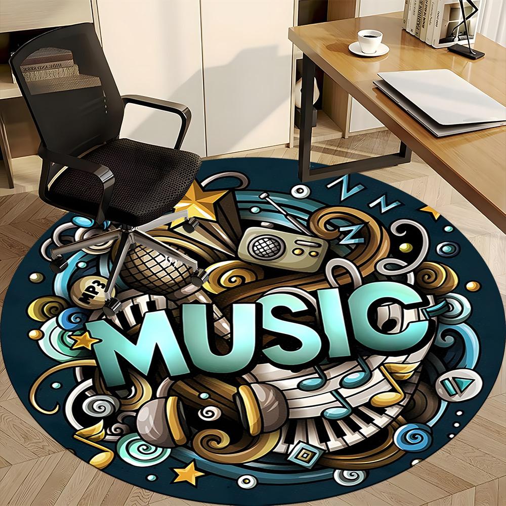 1pc Music Decor Carpet for Office Non-Slip, Round Carpet, Soft & Comfortable, Carpet for Office, Lightweight Round Floor Mat