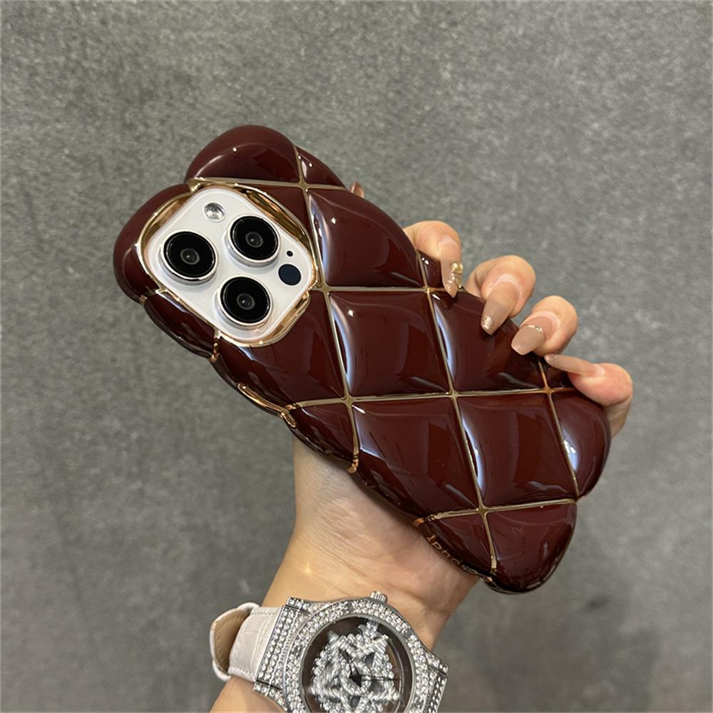 Luxury Plating 3D Diamond Lattice Pattern Soft Silicone Phone Case For iPhone 14Plus 11 12 13 15 Pro Max Shockproof Protection Cover