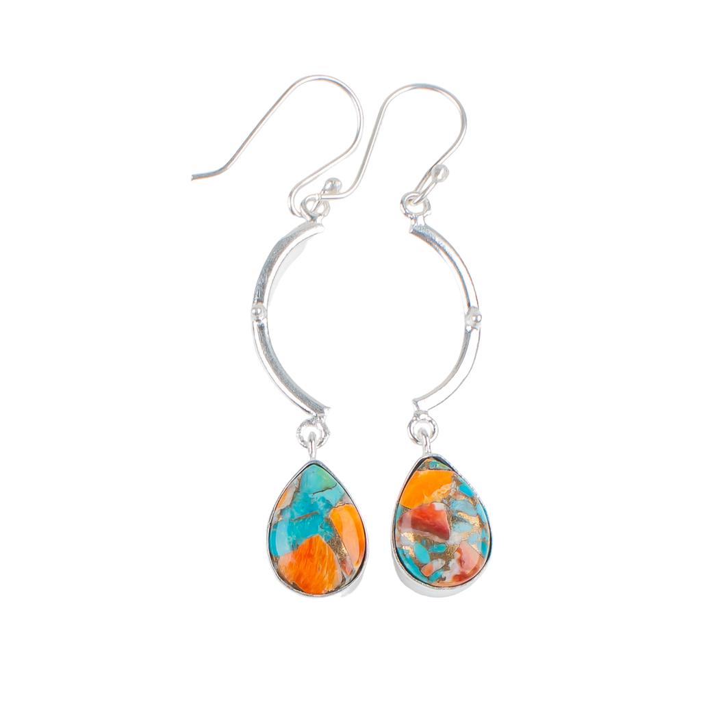 Natürlicher Stacheliger Auster Edelstein 925 Sterling Silber Schmuck Hängende Ohrringe 2,60" EE-43-35