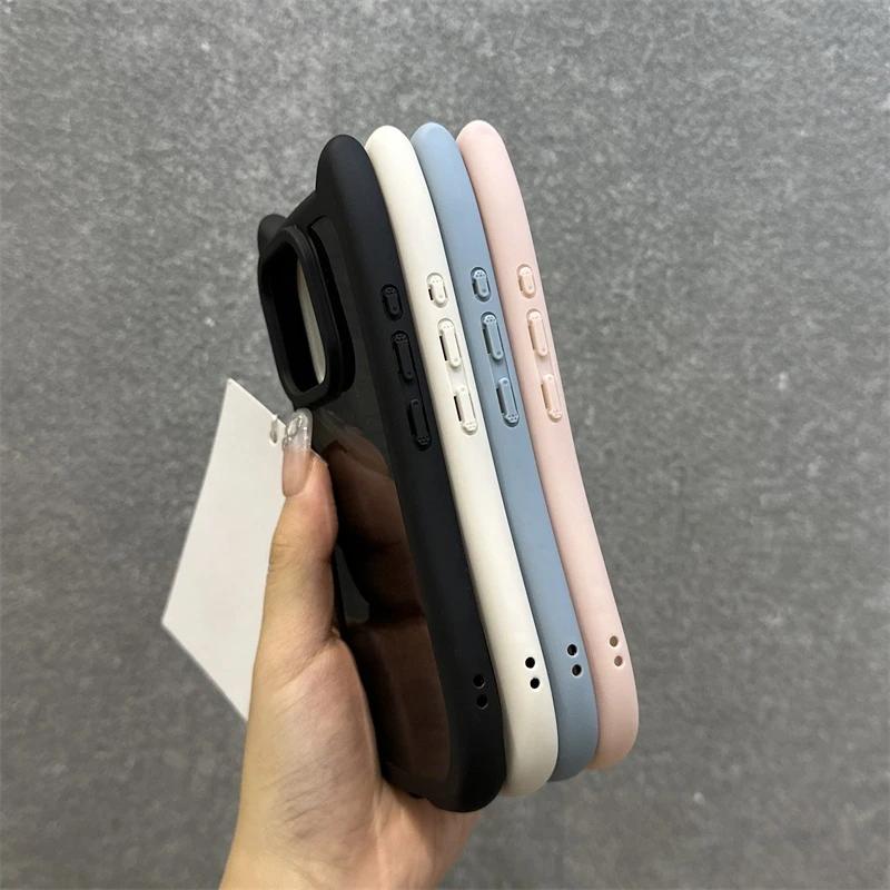 Cute 3D Kitten Cat Ear Solid Color Case For iPhone 17 16 15 14 13 12 11 Pro Max 16 Plus Silicone Shockproof Bumper Back Cover