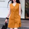 Damen Casual V-Ausschnitt Sommer Ärmelloses Kleid