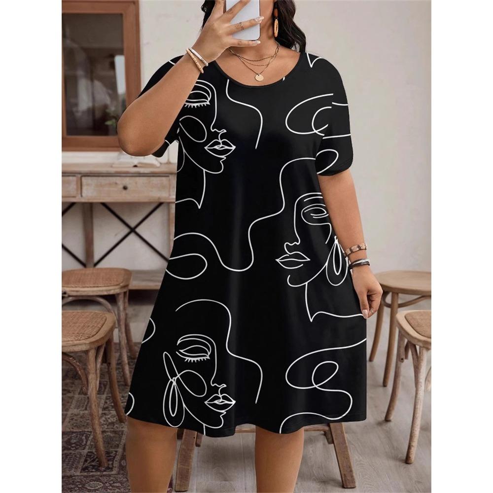 

Платья Wmstar для женщин 2025 O-образный вырез Свободное повседневное принтованное платье миди Новое в летней одежде Оптовая продажа дропшиппинг 4XL