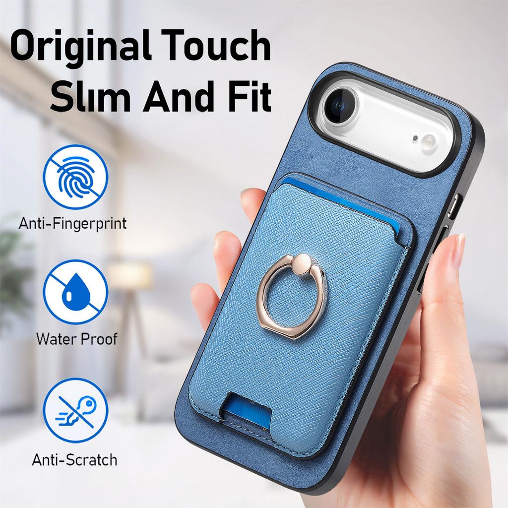 For iPhone 17 Air Magnetic Case Detachable Card Bag Leather Back Cover with Kickstand