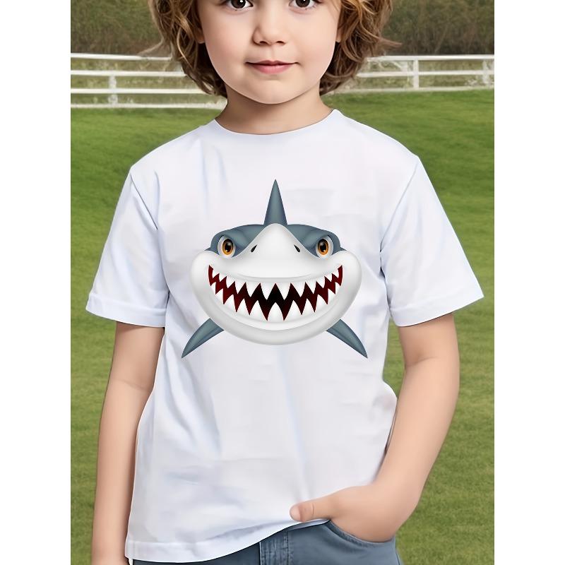 European Sizes Boys' Summer Short-Sleeve T-Shirt, Pure Cotton Children's Shark Print New Top