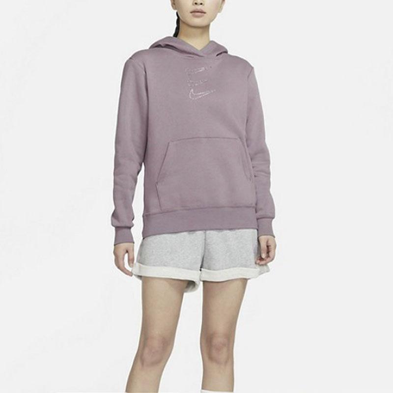 Nike Casual Sport Loose Fleece-Lined Pullover Hoodie Women Tops Purple DH1412-580